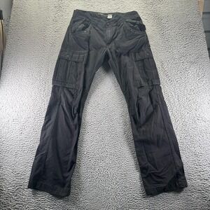 Rocawear Pant Mens 34x33 Black Cotton Denim Cargo Straight Leg Utility Tactical